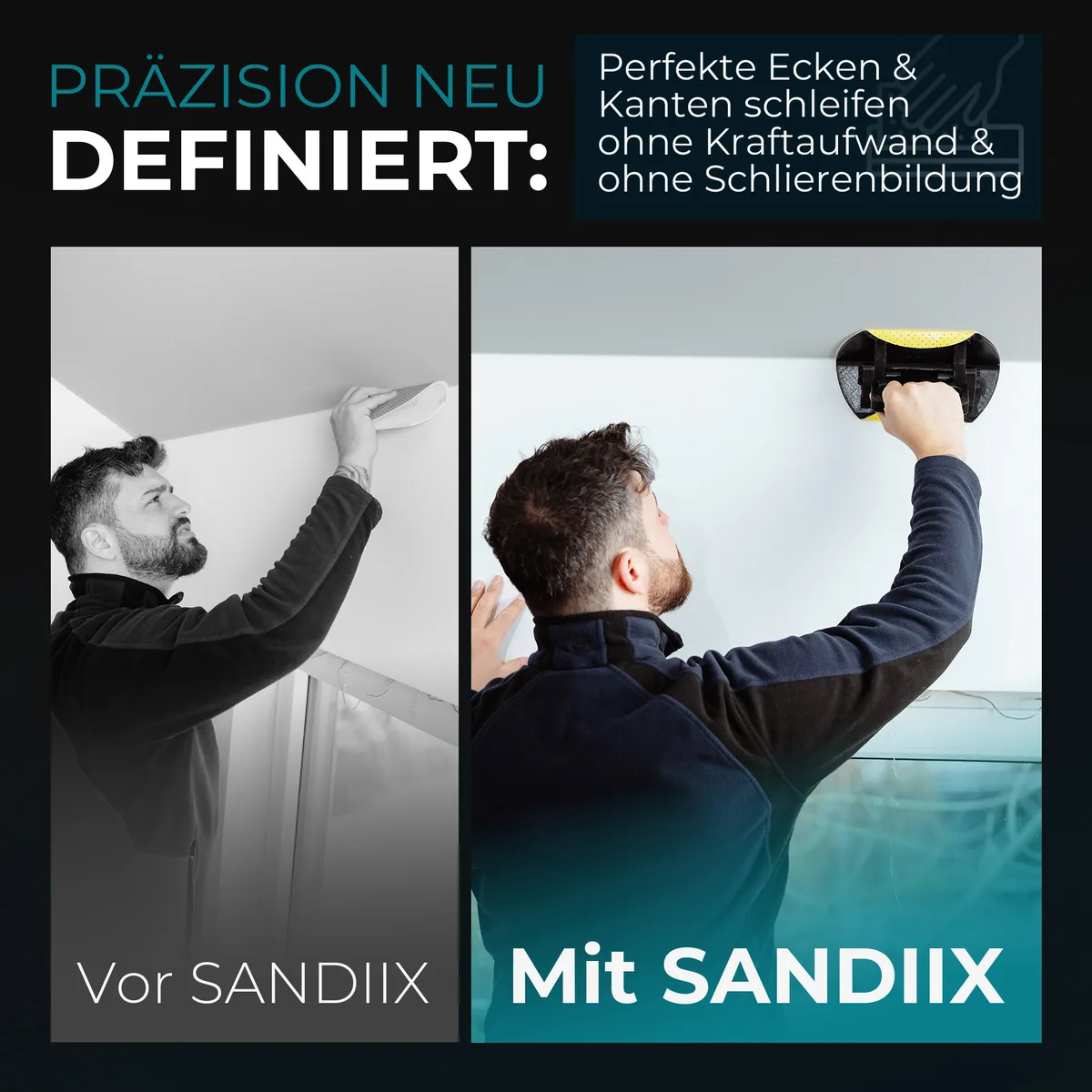 Vorher/Nachher: Eckenschleifen ohne und mit SANDIIX